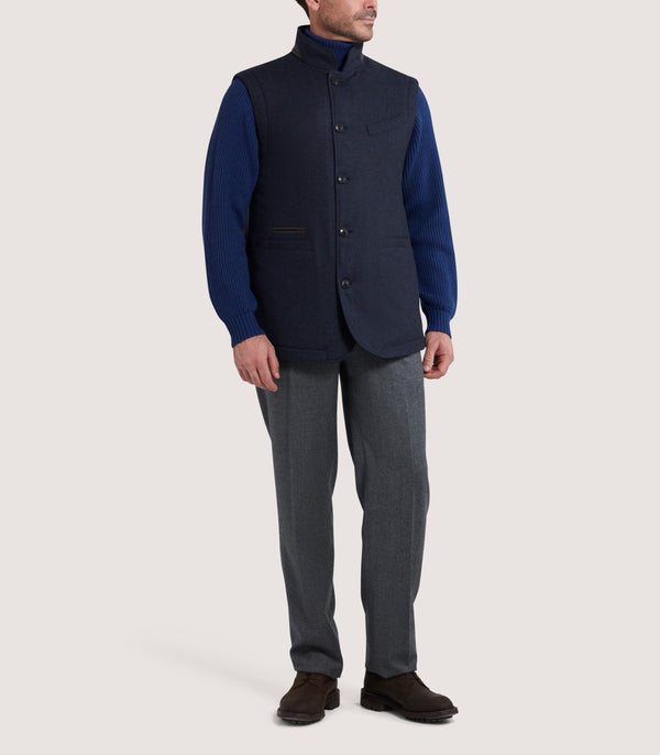 Purdey Men's Warwick Stand Collar Gilet In Midnight Navy