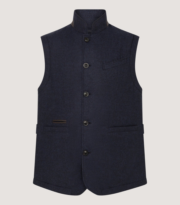 purdey Men's Warwick Stand Collar Gilet in Midnight Navy