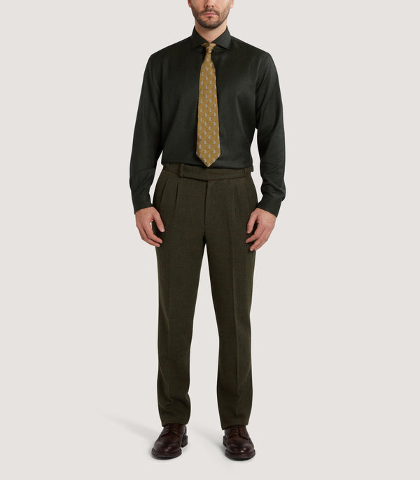 Purdey Men's Wool Cut Away Collar Shirt In Bottle Green