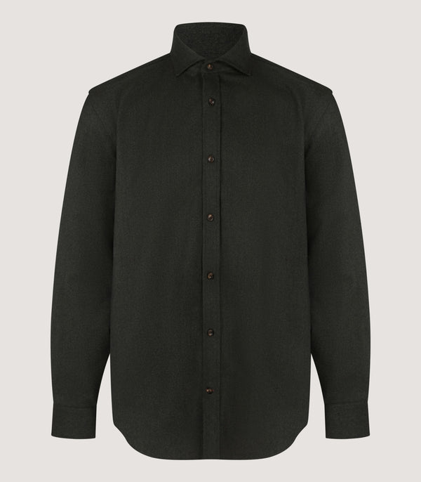 purdey Men's Wool Cut Away Collar Shirt in Bottle Green