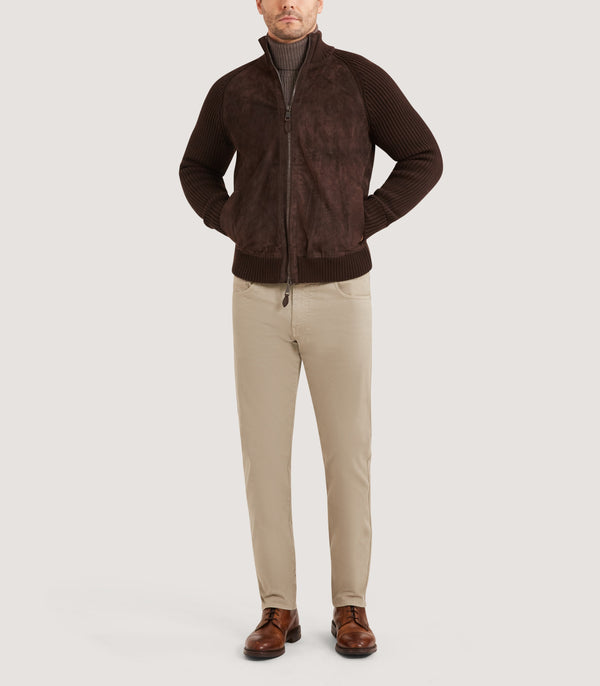 Purdey Men's York Suede Zip Front Knitted Cardigan In Chocolate