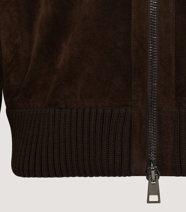 Purdey Men's York Suede Zip Front Knitted Cardigan In Chocolate