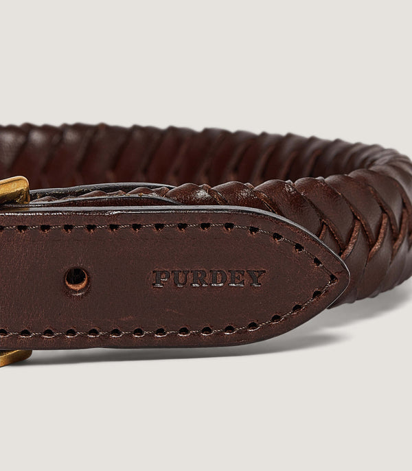 Purdey Braided Leather Dog Collar In Dark Brown