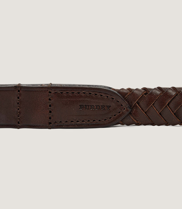 Purdey Braided Leather Dog Lead In Dark Brown