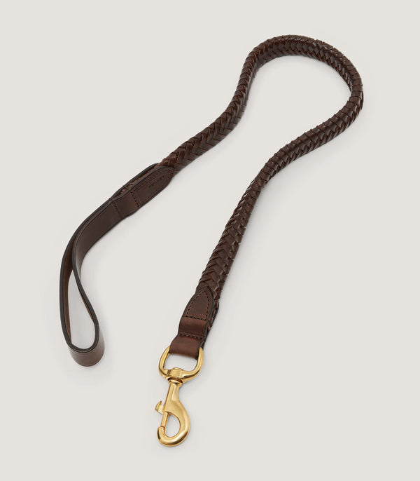 purdey Braided Leather Dog Lead in Dark Brown