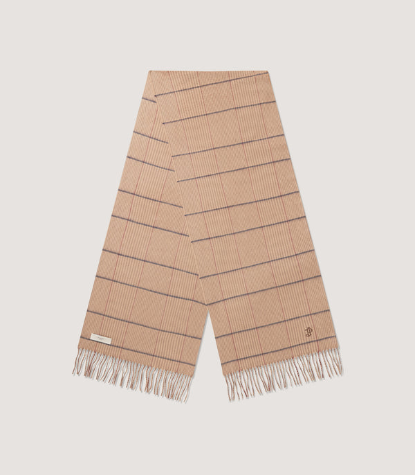 purdey Cashmere Windowpane Check Scarf in Camel