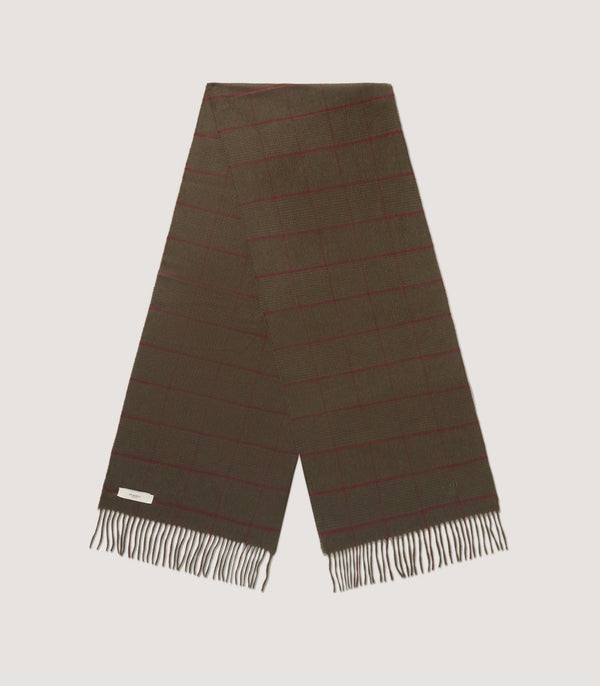 purdey Cashmere Windowpane Check Scarf in Loden