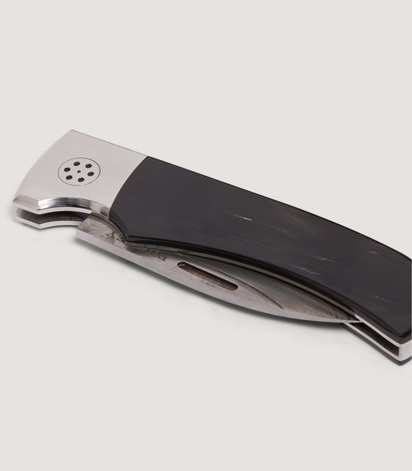 Purdey Damascus Folding Knife In Buffalo Horn