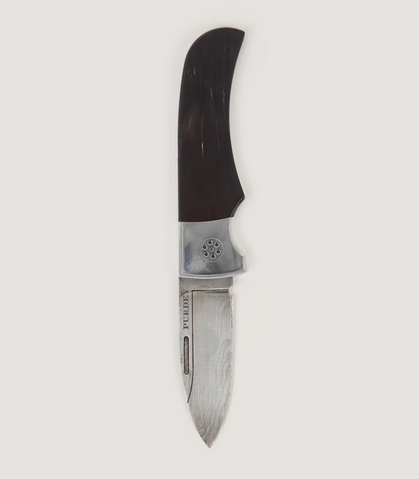 purdey Damascus Folding Knife In Buffalo Horn