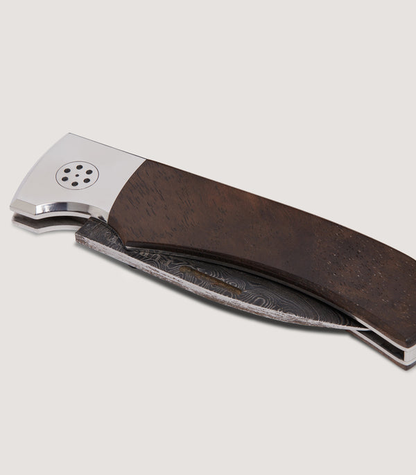 Purdey Damascus Folding Knife In Walnut