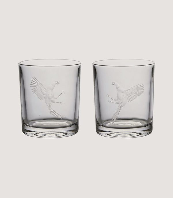purdey Fighting Pheasants Pair Of Crystal Tumblers