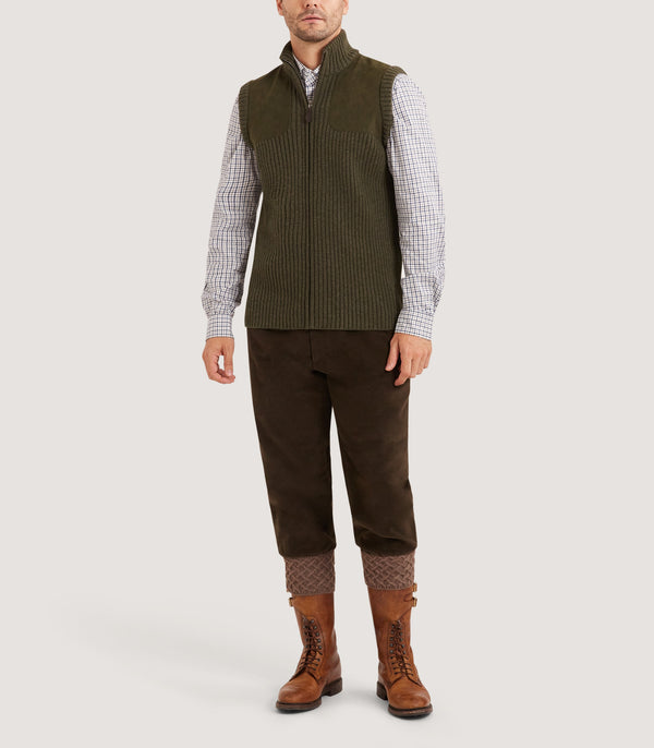 Purdey Full Zip Commando Gilet In Loden