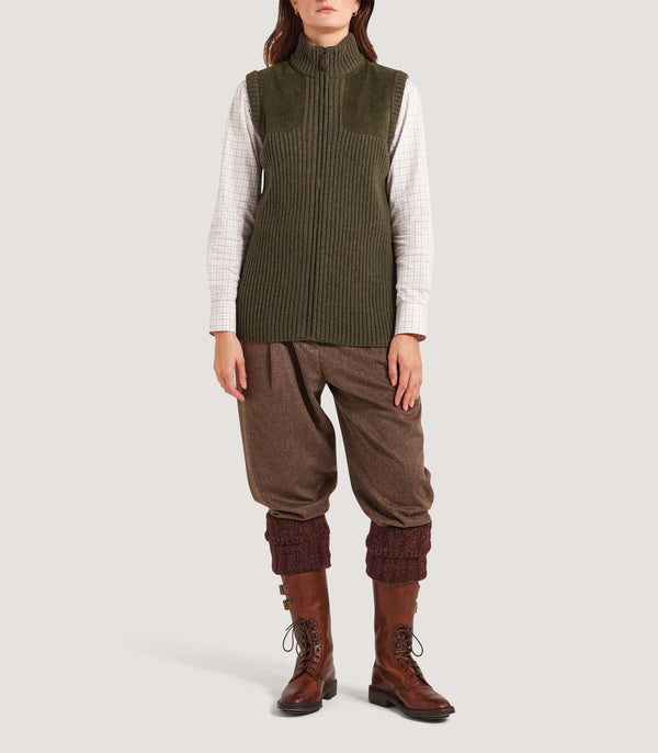 Purdey Full Zip Commando Gilet In Loden