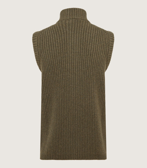 Purdey Full Zip Commando Gilet In Loden