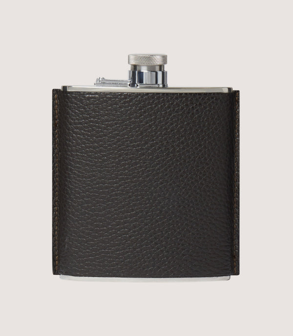 Purdey Grain Leather Hip Flask In Dark Brown
