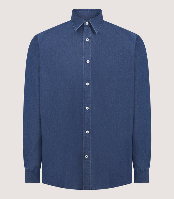 purdey Men's Chambray Shirt in Denim Blue