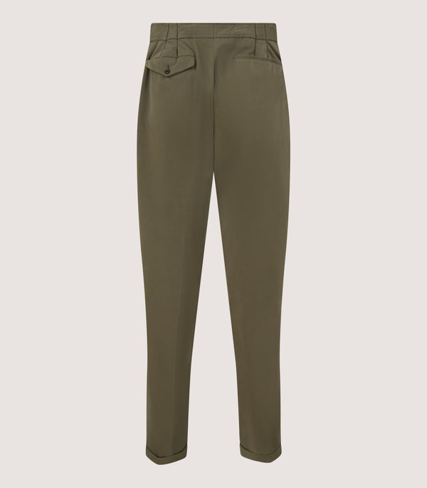 Purdey Men's Dark Olive Cotton Dart Front Trousers