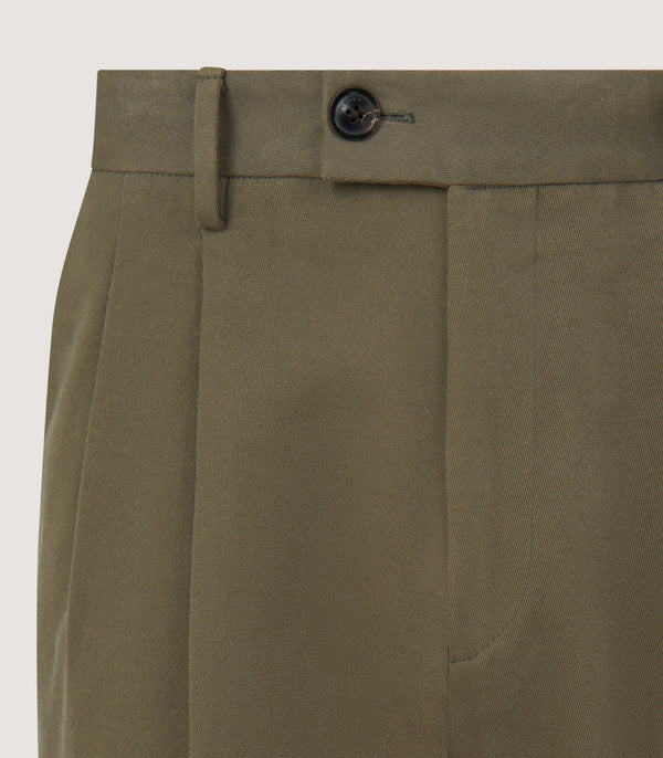 Purdey Men's Dark Olive Cotton Dart Front Trousers