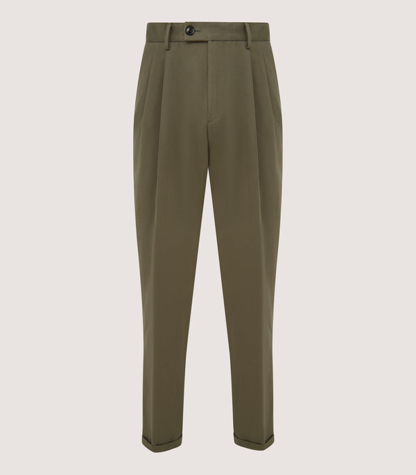 purdey Men's Dark Olive Cotton Dart Front Trousers