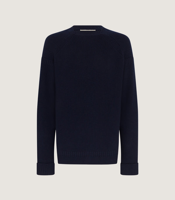 purdey Men's Farne Guernsey Wool Sweater in Navy