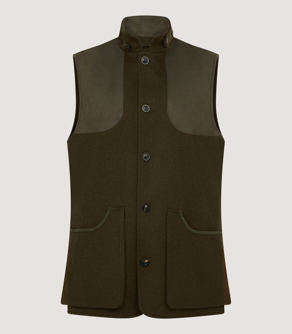 purdey Men's High Collar Sporting Vest in Loden