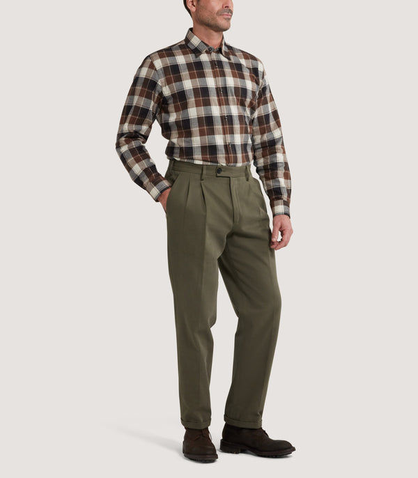 Purdey Men's Large Flannel Check Shirt In Walnut