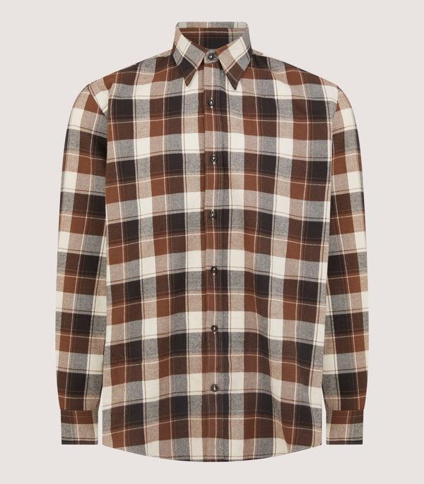 purdey Men's Large Flannel Check Shirt in Walnut
