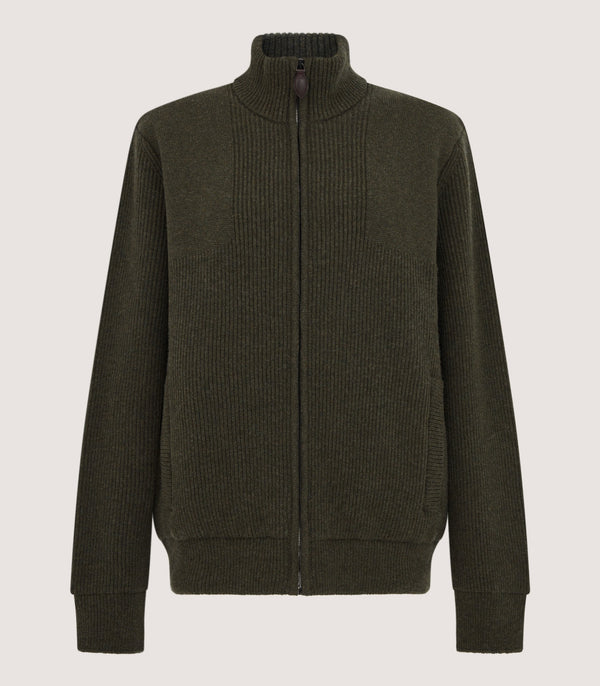 purdey Men's Orkney Zip Front Cardigan in Loden