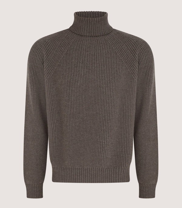 purdey Men's St Ives Fisherman Rib Jumper in Taupe