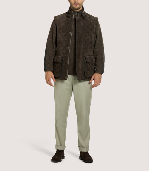 Purdey Men's Suede Padded Gilet In Walnut