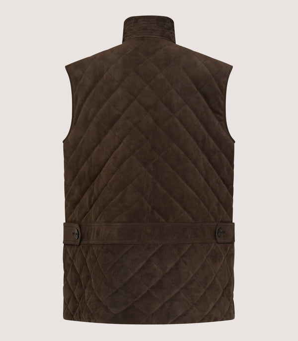 Purdey Men's Suede Padded Gilet In Walnut