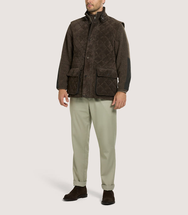 Purdey Men's Suede Padded Gilet In Walnut