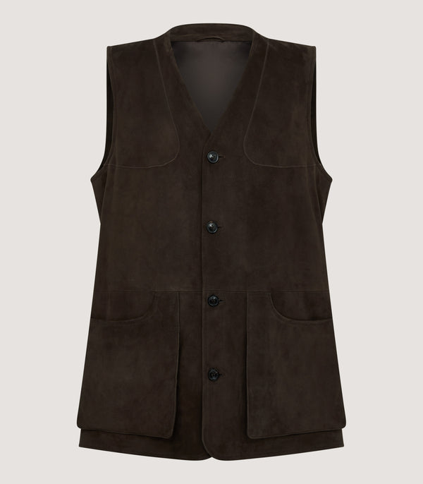 purdey Men's Suede Sporting Vest in Walnut