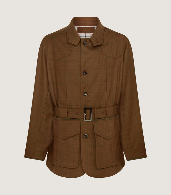 purdey Men's Summer Norfolk Jacket in Rust Check