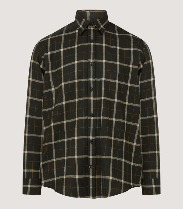 purdey Men's Tartan Flannel Shirt in Dark Olive