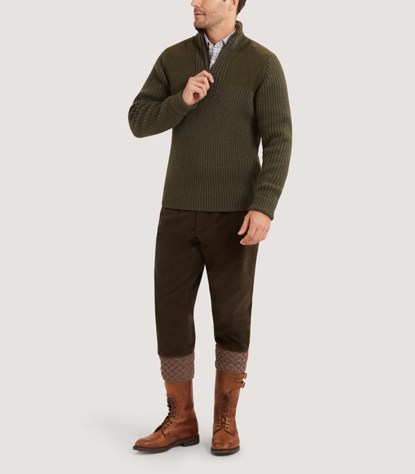 Purdey Quarter Zip Commando Sweater In Loden