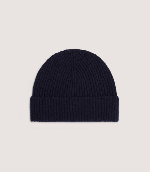 purdey Ribbed Cashmere Beanie in Midnight