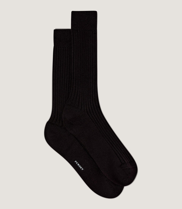 purdey Ribbed Knit Wool Blend Socks in Dark Brown