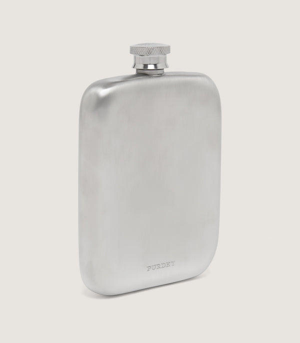 Purdey Square Brushed Pewter Flask