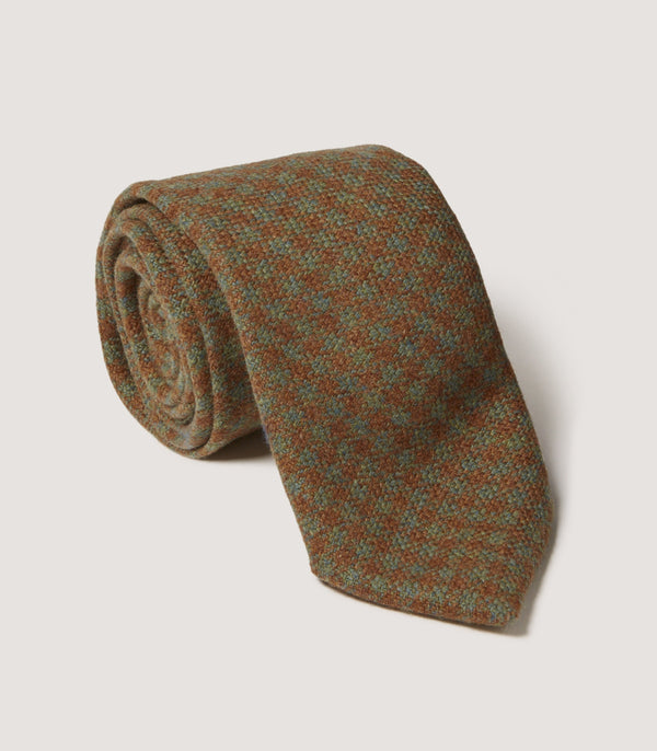 purdey Tweed Check Tie In Bronze Green