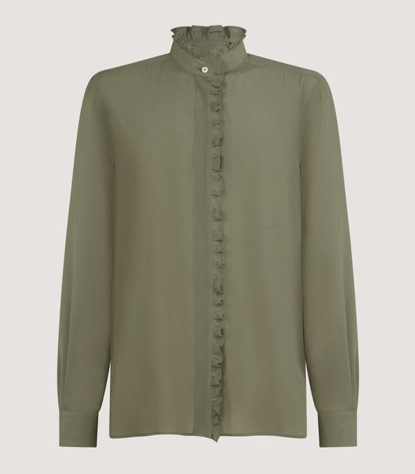 purdey Women's Silk Pie Crust Shirt in Sage Green