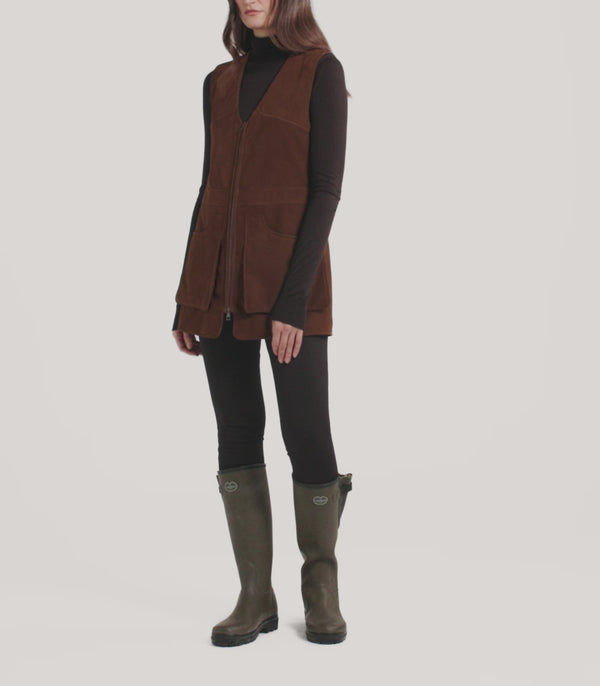 Purdey Women's Suede Zipped Sporting Vest In Tan