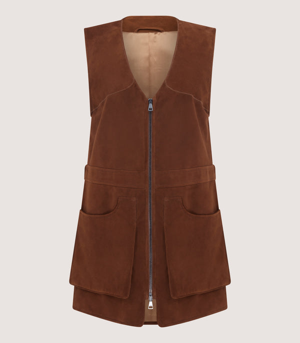 purdey Women's Suede Zipped Sporting Vest in Tan