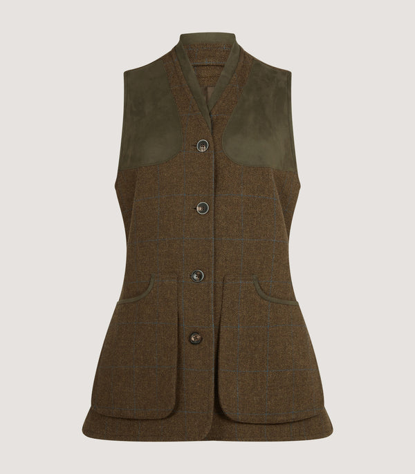 purdey Women's Tweed Shooting Vest in Oakley