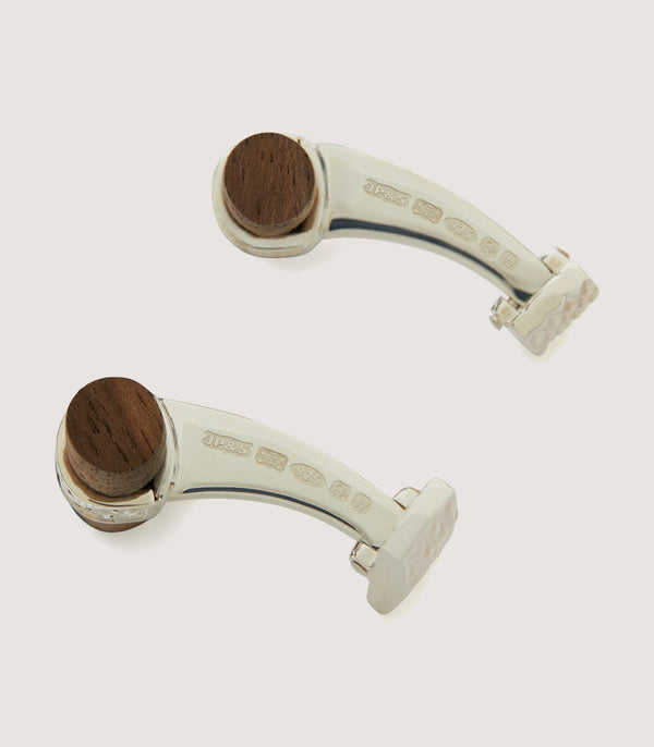 Purdey Silver Scroll Walnut Bar Cufflinks In Silver