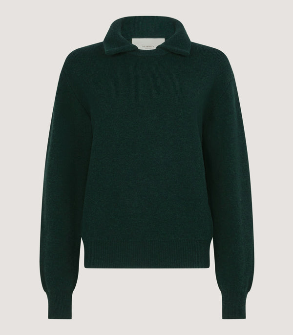 purdey Women's Berkeley Shirt Collar Sweater in Emerald