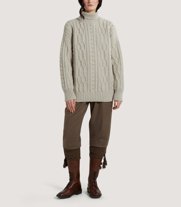 Purdey Women's Bruton Cable Knit Roll Neck Sweater In Oat