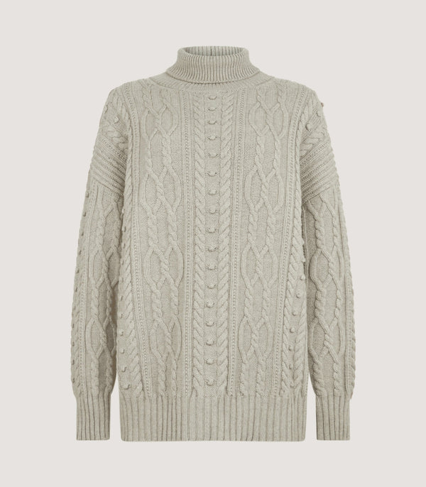 purdey Women's Bruton Cable Knit Roll Neck Sweater in Oat