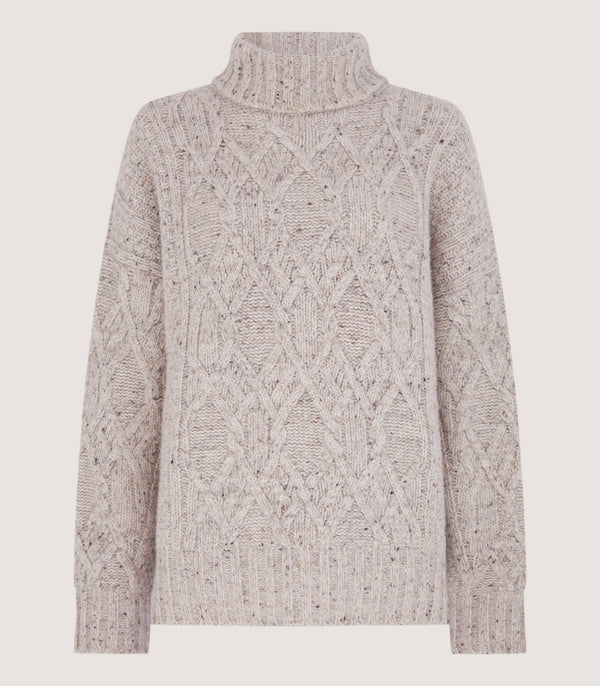 purdey Women's Cashmere Donegal High Neck Tunic Sweater in Ivory