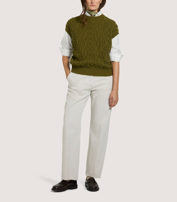 Purdey Women's Cotton Cashmere Aran Crew Neck Tank In Olive